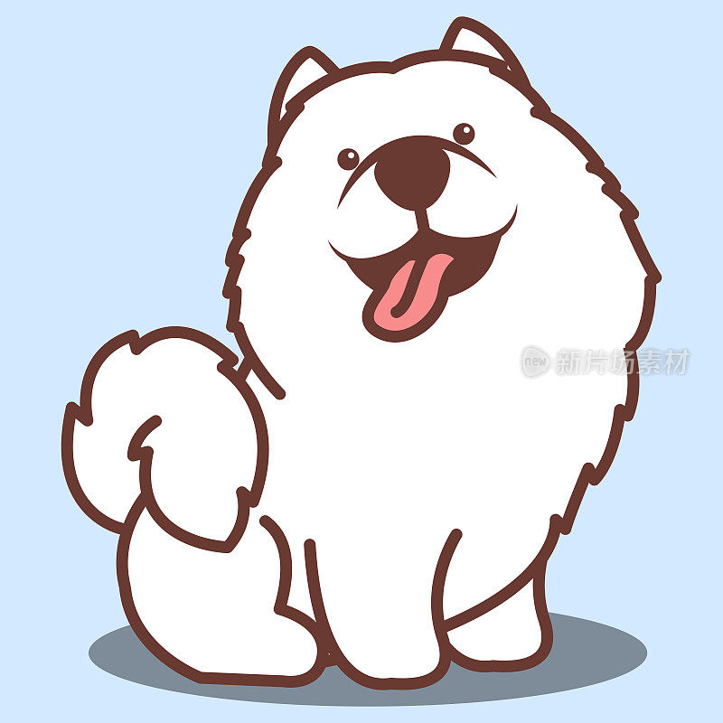 可爱的萨摩耶狗坐和微笑卡通图标，矢量插图