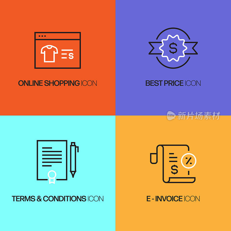 电子商务,网上购物,数字营销相关的现代向量图标