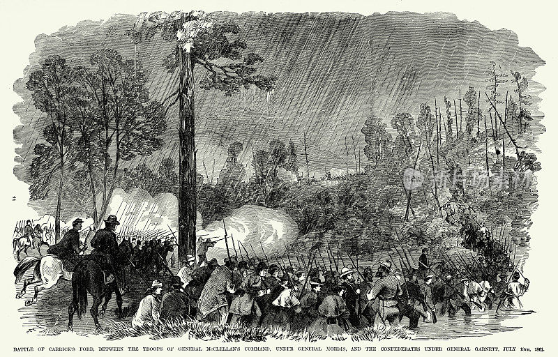 考里克福特的复古战役，1861年7月13日，北卡罗来纳州内战雕刻
