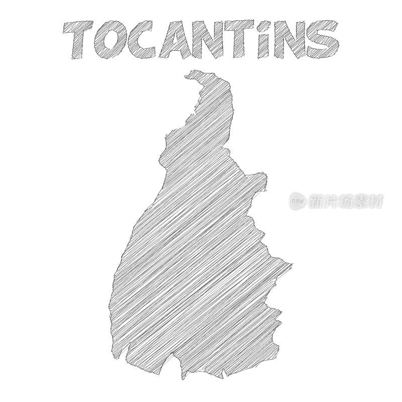 Tocantins地图手绘在白色背景上