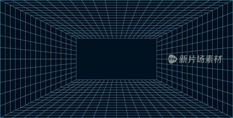 透视3D网格房间。屏幕图形纸。结构模板。矢量图