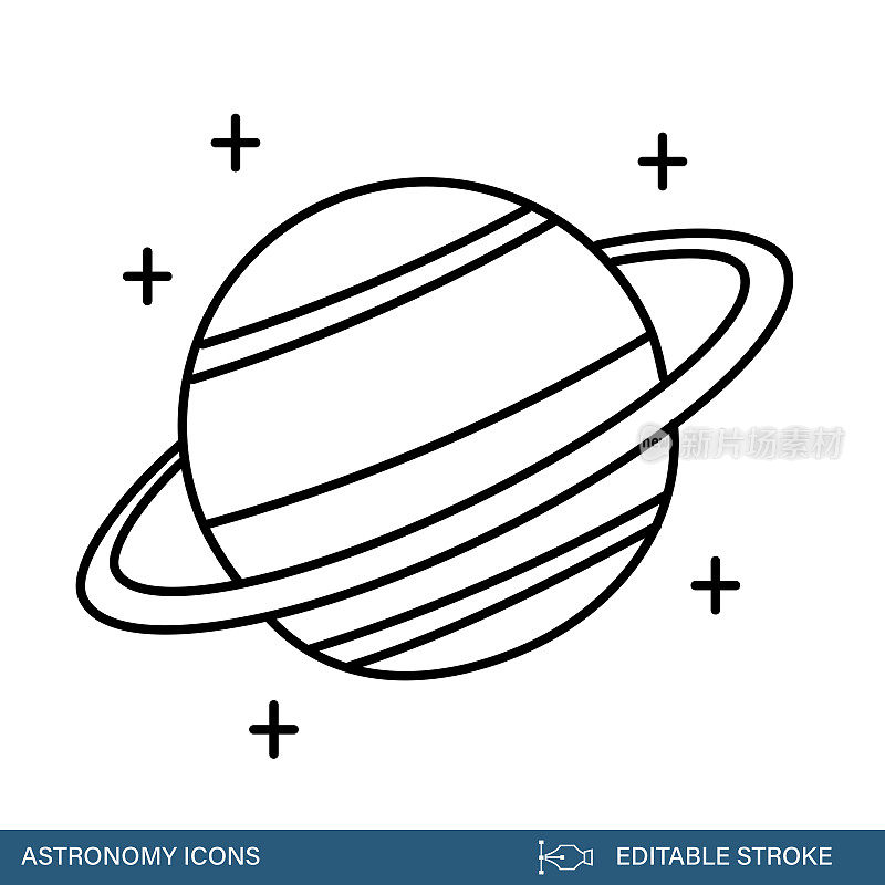 木星-天文学和空间细线图标与可编辑的笔画