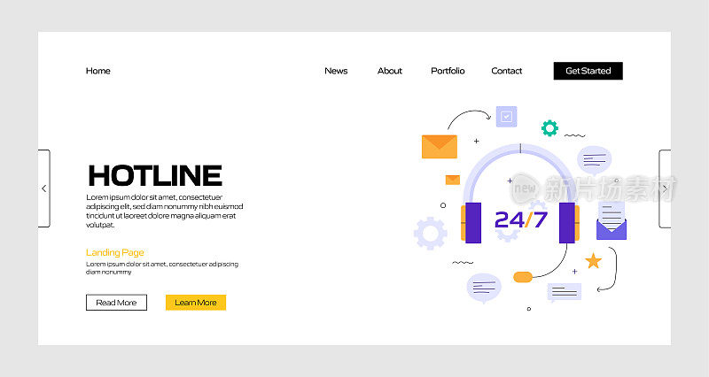 热线概念矢量插图登陆页模板，网站横幅，广告和营销材料，在线广告，业务演示等。