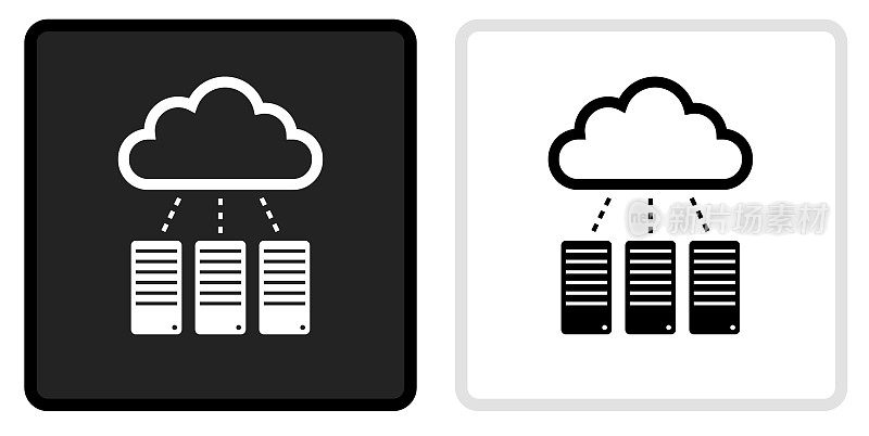 服务器云计算图标上的黑色按钮与白色翻转