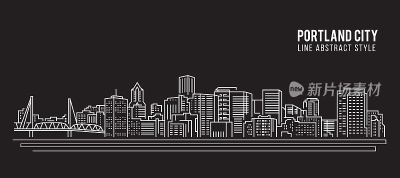 城市景观建筑线条艺术矢量插图设计-波特兰城市