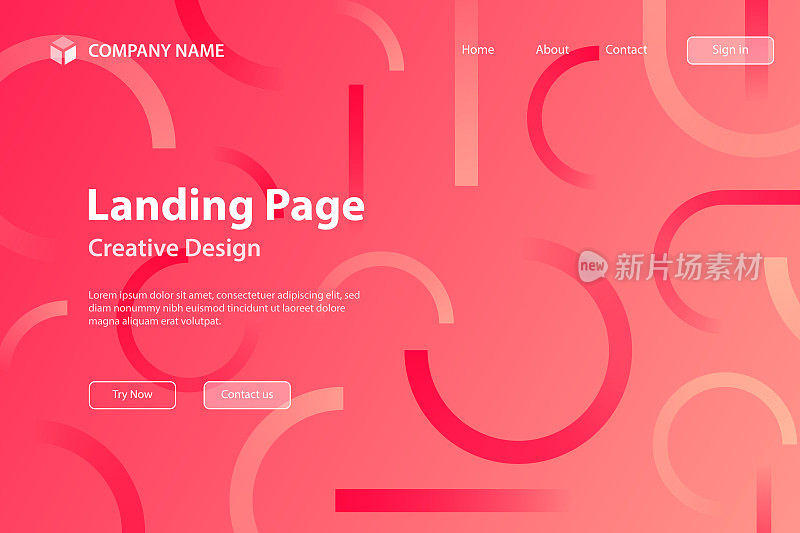 登陆页模板-几何形状的抽象设计-流行的红色梯度