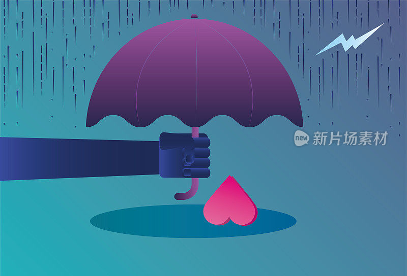 手撑一把伞，遮心不受风雨和闪电的侵袭