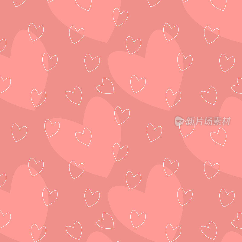 无缝的绿松石重复模式与心脏形状的数字填充和概述。矢量插图情人节或婚礼。包装浪漫爱情墙纸设计。