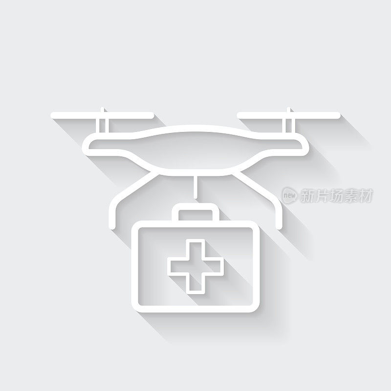 带急救箱的医用无人机图标与空白背景上的长阴影-平面设计