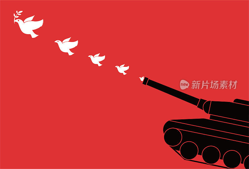 反战海报，和平鸽子从坦克炮里飞出来