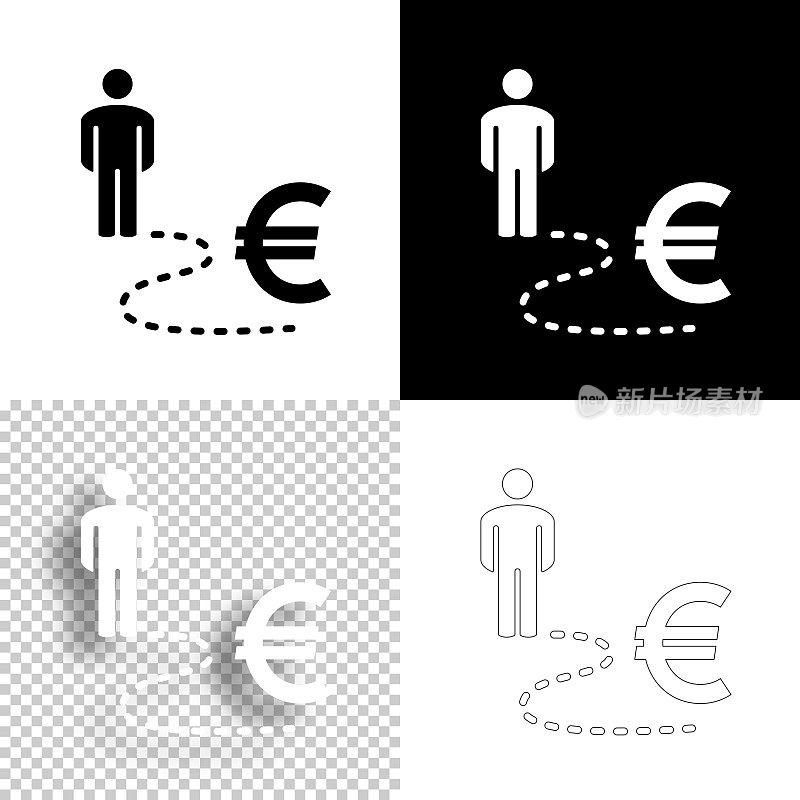 去欧洲的人。图标设计。空白，白色和黑色背景-线图标