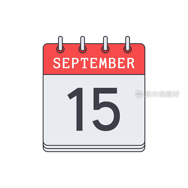 9月15日。日历图标。矢量插图，平面设计。