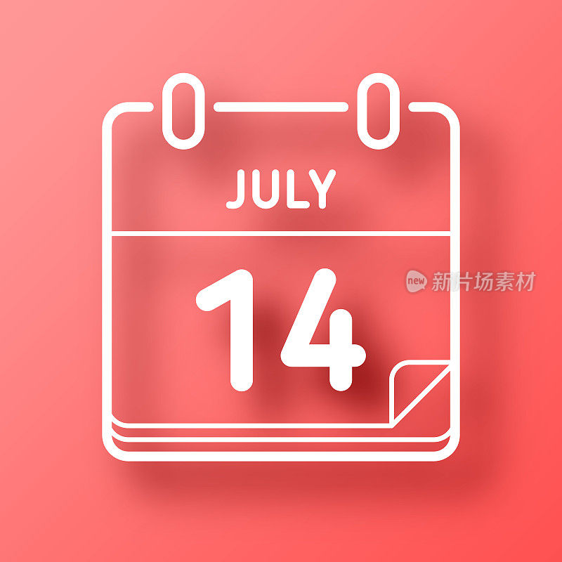 7月14日。图标在红色背景与阴影