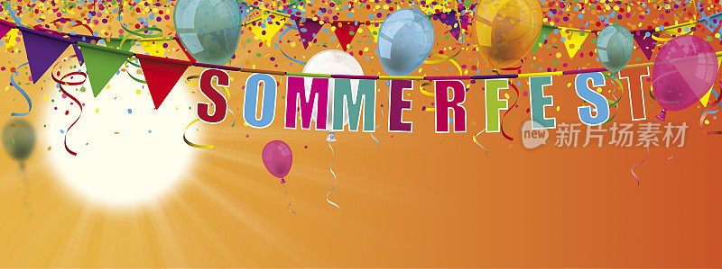 Sommerfest橙色天空太阳五彩纸屑气球花环头