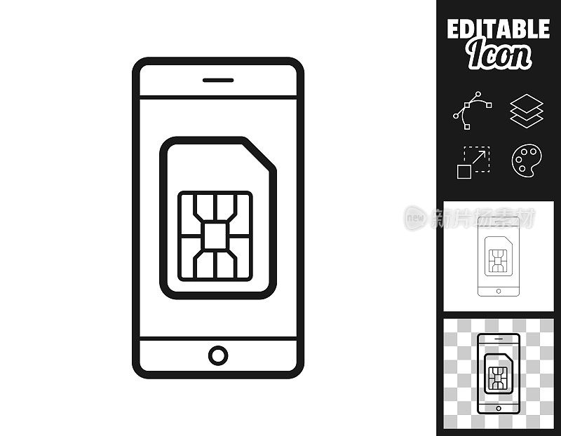 带有SIM卡的智能手机。图标设计。轻松地编辑