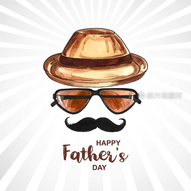 优雅的父亲节快乐帽和眼镜的胡子背景