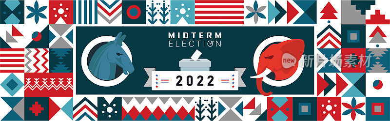 2022年美国中期选举横幅。美国民主党和共和党之间的竞选活动。