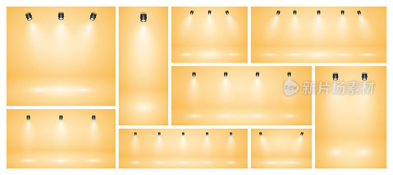 空的黄色工作室抽象背景与聚光灯。产品展示背景与聚光灯效果。舞台灯光。矢量图