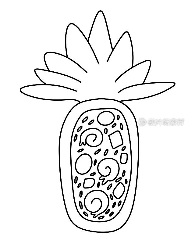 菠萝炒饭-简单的轮廓手绘涂鸦。矢量轮廓图，黑线艺术隔离在白色背景。亚洲食品。泰国菜。