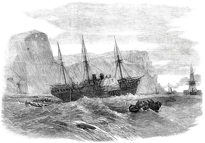 皇家西印度邮船“泰恩”号停靠在圣阿尔班黑德岸边，珀贝克岛