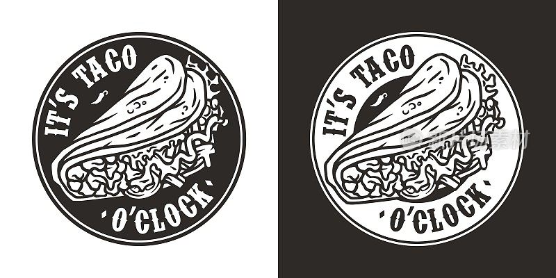 墨西哥玉米卷矢量食物与肉和蔬菜的标志或标志。传统的墨西哥玉米卷
