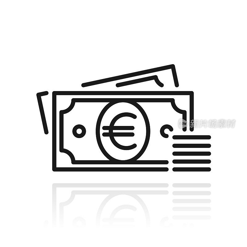 欧元-现金。白色背景上反射的图标