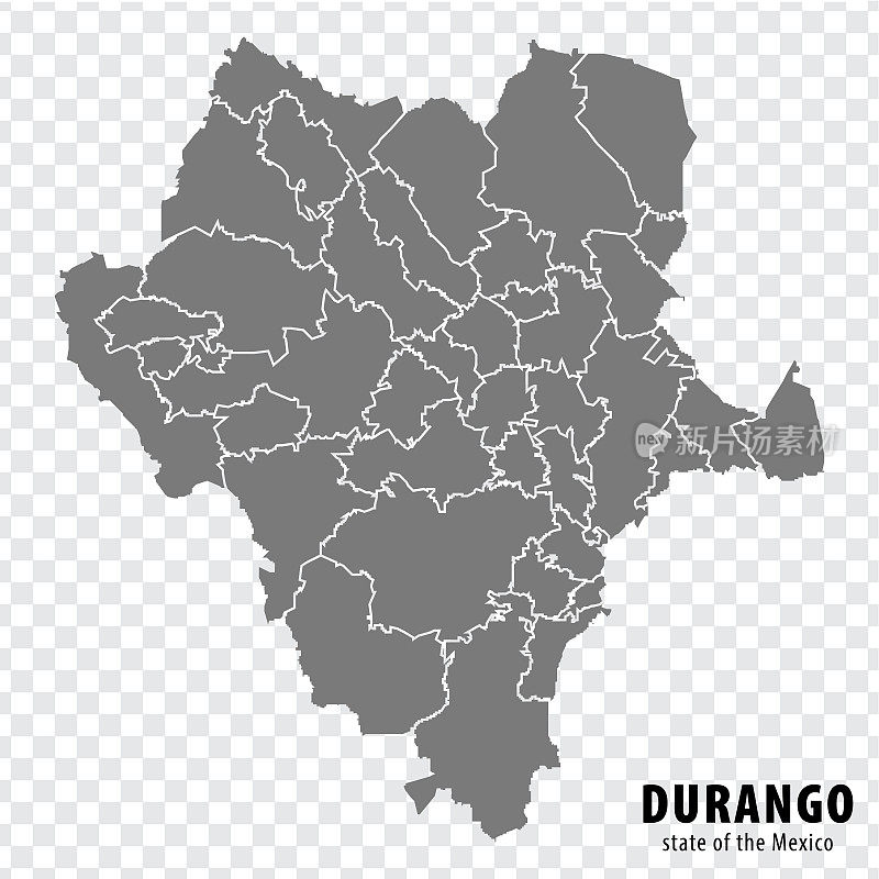 墨西哥杜兰戈州地图透明背景。空白地图杜兰戈与灰色区域为您的网站设计，标志，应用程序，用户界面。墨西哥。EPS10。