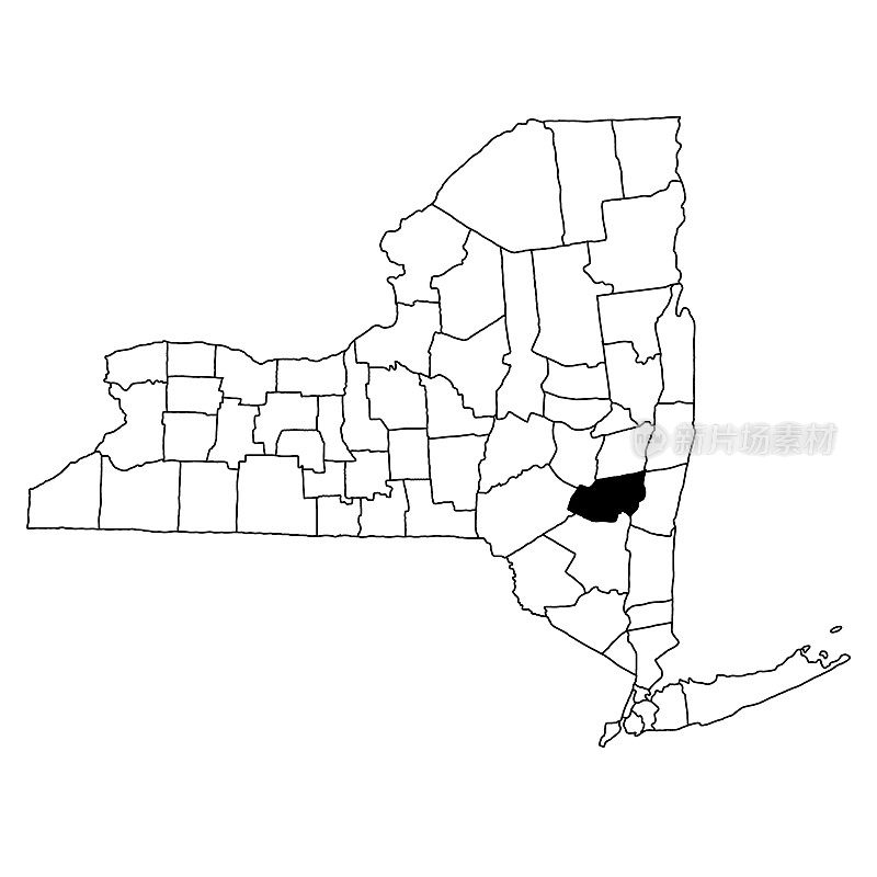纽约州格林县地图，白色背景。纽约地图上的单个县用黑色突出显示。