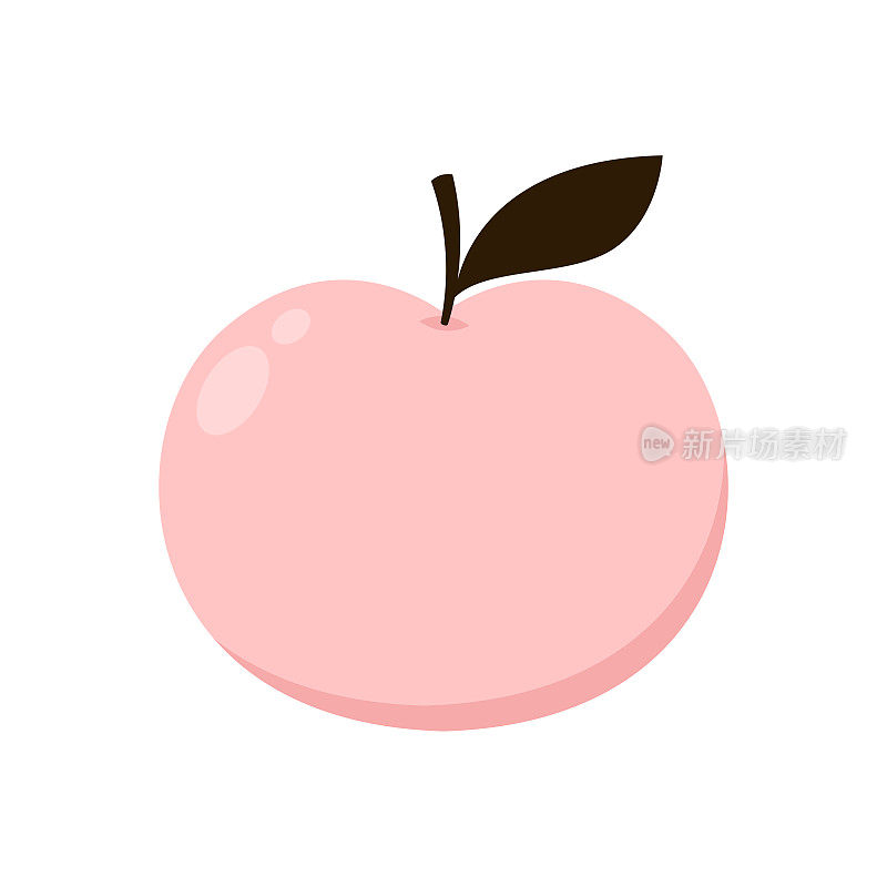 桃卡通矢量。用叶子图标涂鸦桃子。白色背景上孤立的桃心形状的果实。农场，天然食品，新鲜水果。