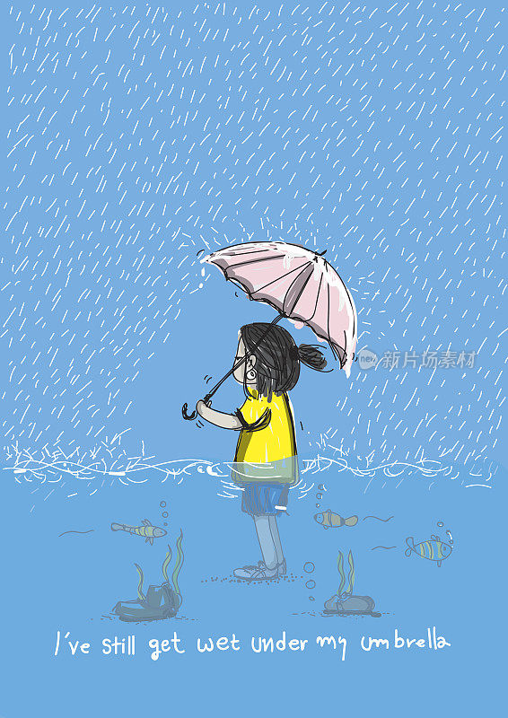 站在雨中的女孩