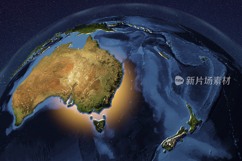 来自太空的行星地球展示了澳大利亚和新西兰