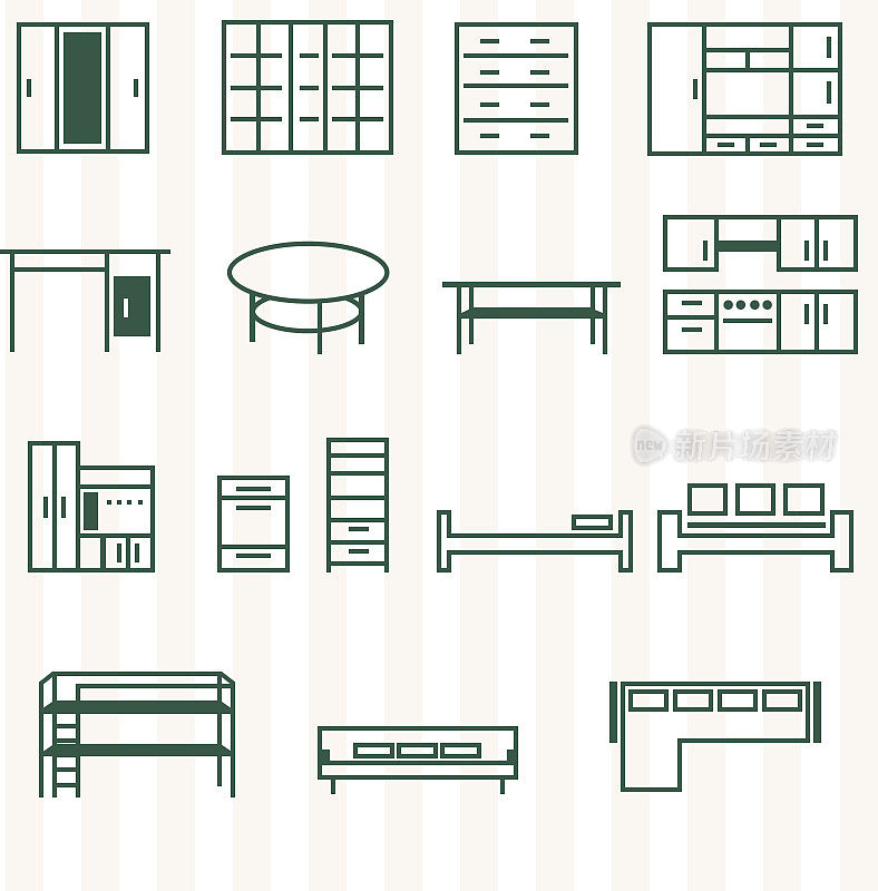 家具为家庭和办公室图标集