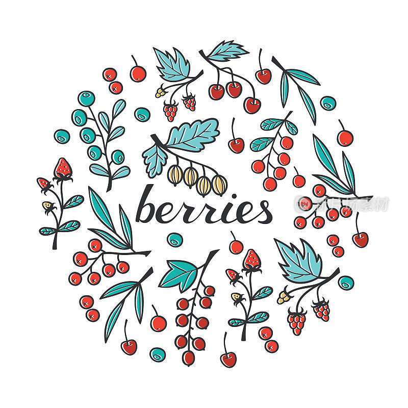 浆果收藏:草莓，覆盆子，黑莓，樱桃，醋栗，蓝莓，醋栗，花栗，越橘。