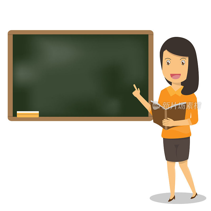 年轻女教师拿着书在教室的黑板上讲课。老师在船上展示。教育矢量图