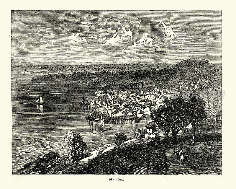 19世纪马来西亚马六甲的景色
