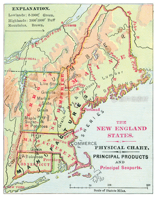 新英格兰地图，1886年