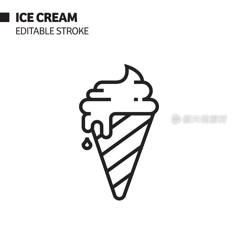 冰淇淋线图标，轮廓矢量符号插图。完美像素，可编辑的描边。