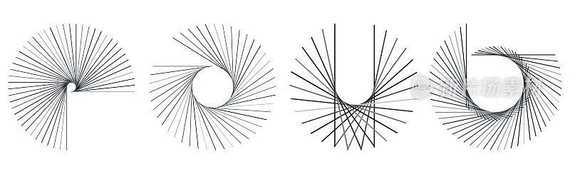 矢量单色圆形径向线线框模型几何符号设计元素集合