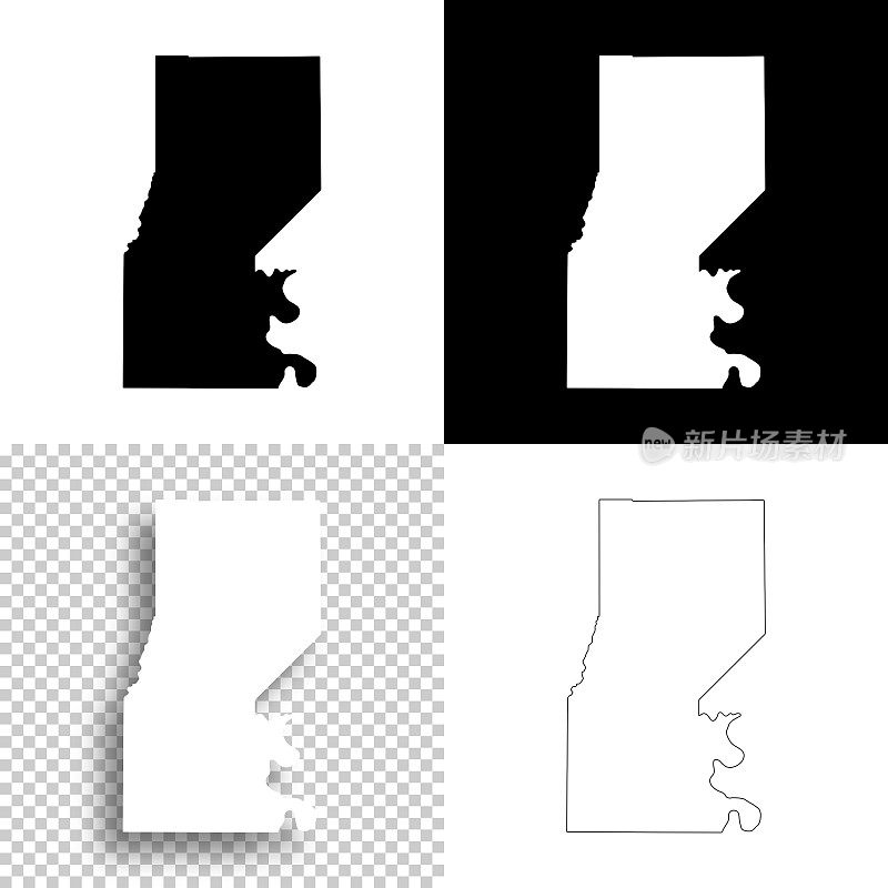 密西西比夏基县。设计地图。空白，白色和黑色背景