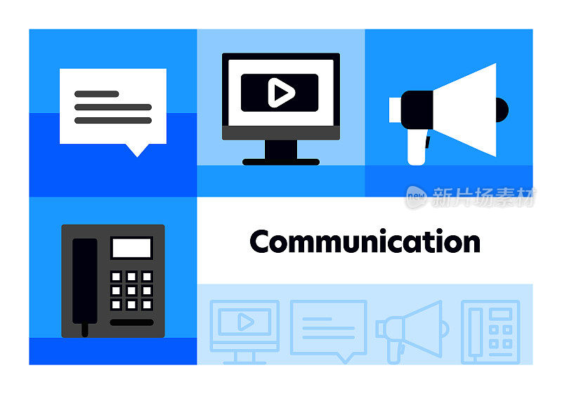 通信线路图标集和横幅设计。