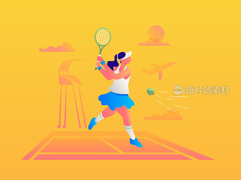 女子打网球，矢量