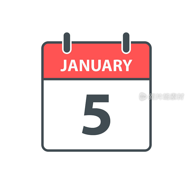 1月5日-每日日历图标在白色背景上的平面设计风格