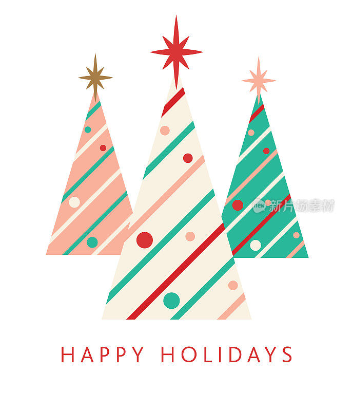 节日快乐问候抽象几何圣诞树贺卡平面设计模板