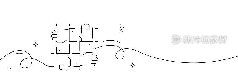 团队合作图标的连续线条绘制。手绘符号矢量插图。