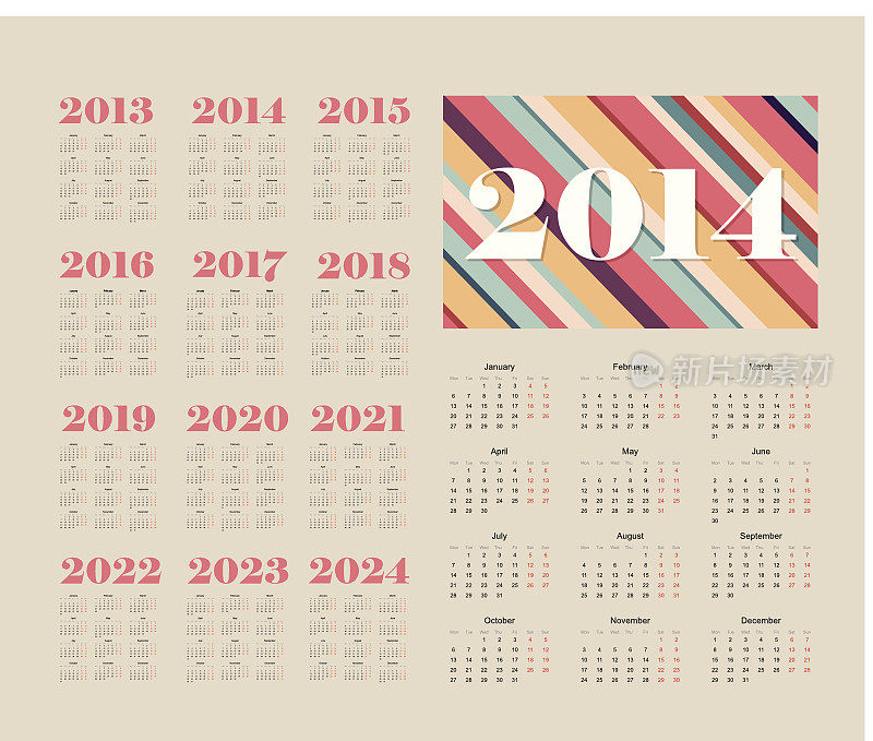 柔和的2014年日历