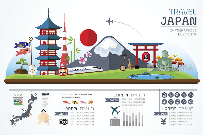 信息图形旅行和日本地标