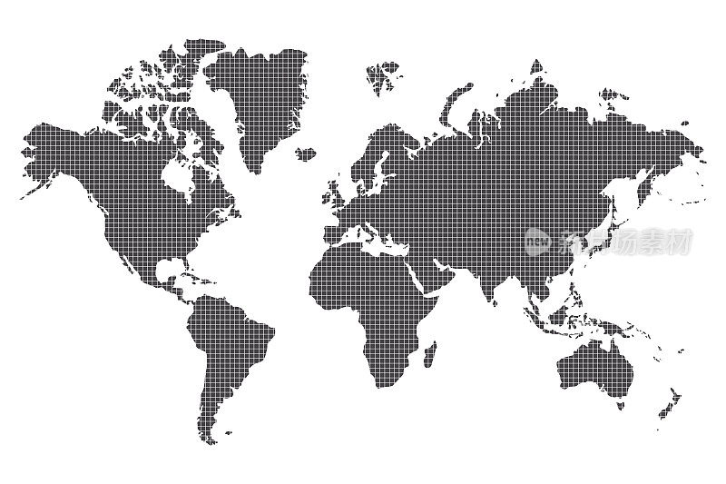 虚线世界地图的方形点在白色的背景。矢量图