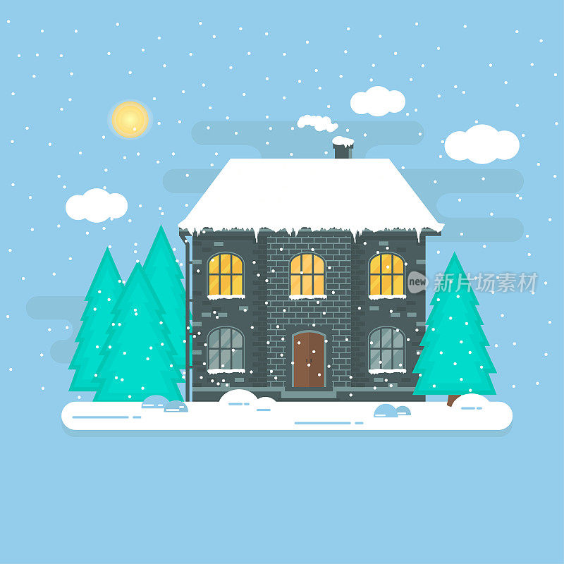 摘要圣诞背景有冬天的家、房子、森林一种