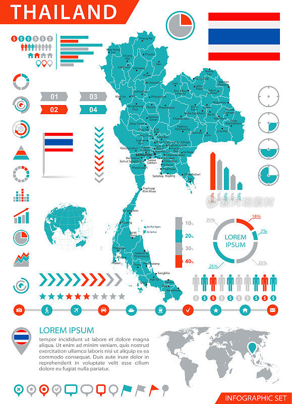 泰国地图-信息图向量