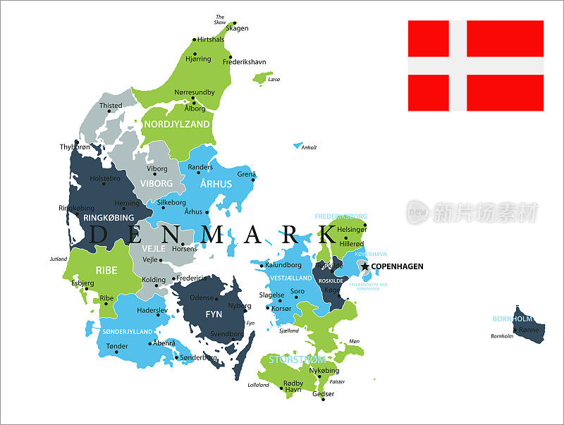 丹麦地图-矢量